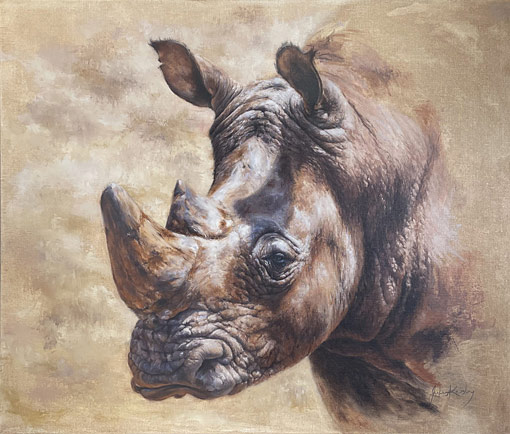 Jules Kesby wildlife artist, rhino, oil painting